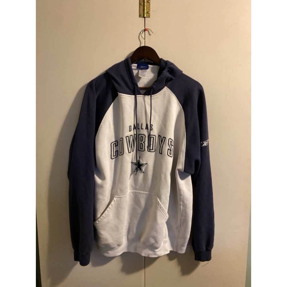 VTG Dallas Cowboys Reebok Hoodie Sweatshirt Mens XL White Navy Blue